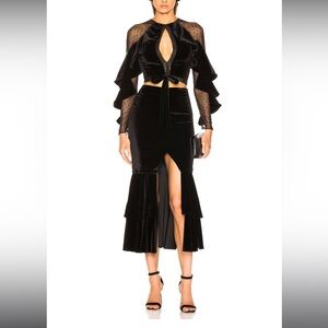 PatBO Velvet Ruffle top & Midi skirt set